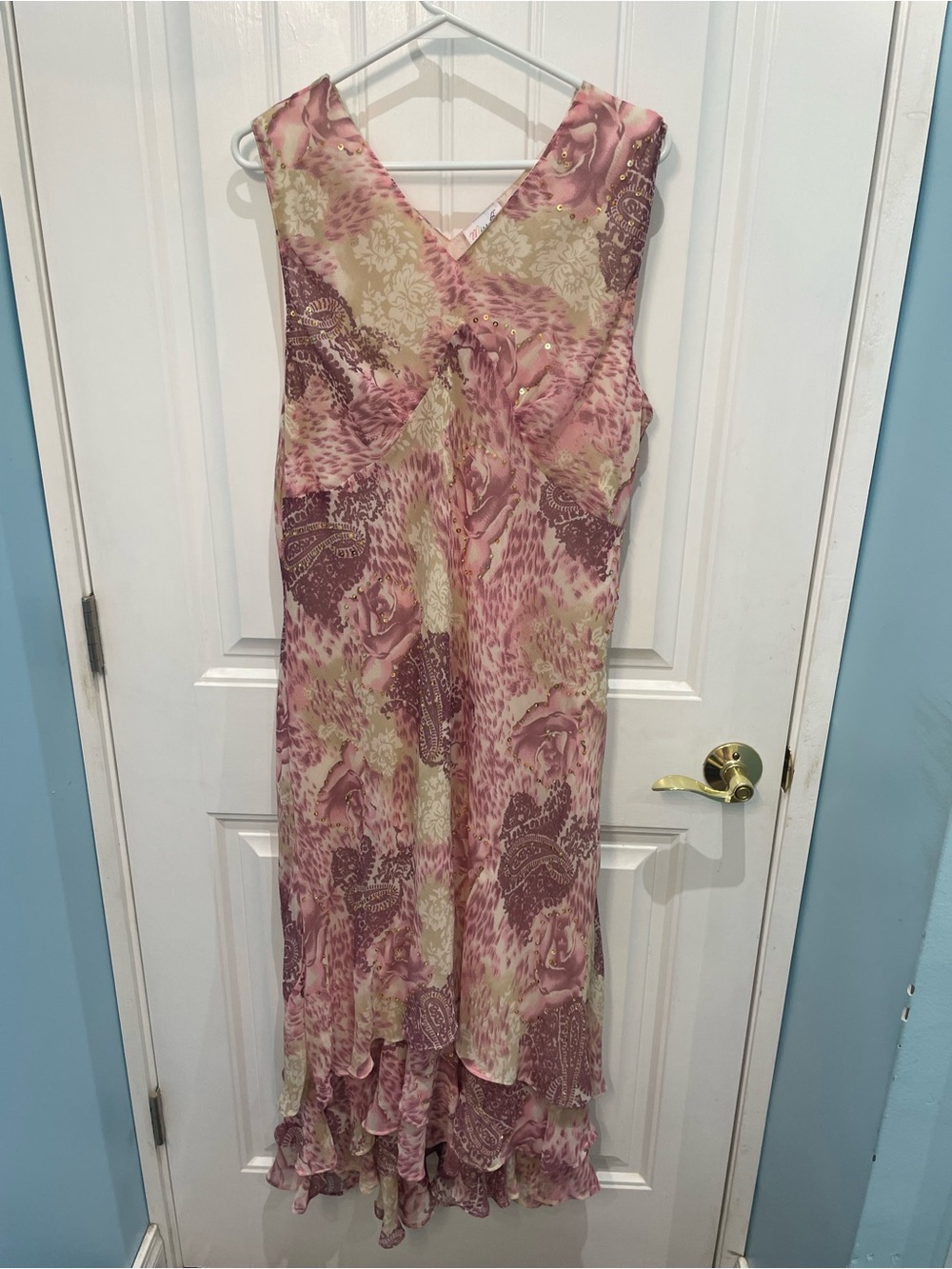 Y2K Floral Pink and Cream V-Neck Maxi Dress